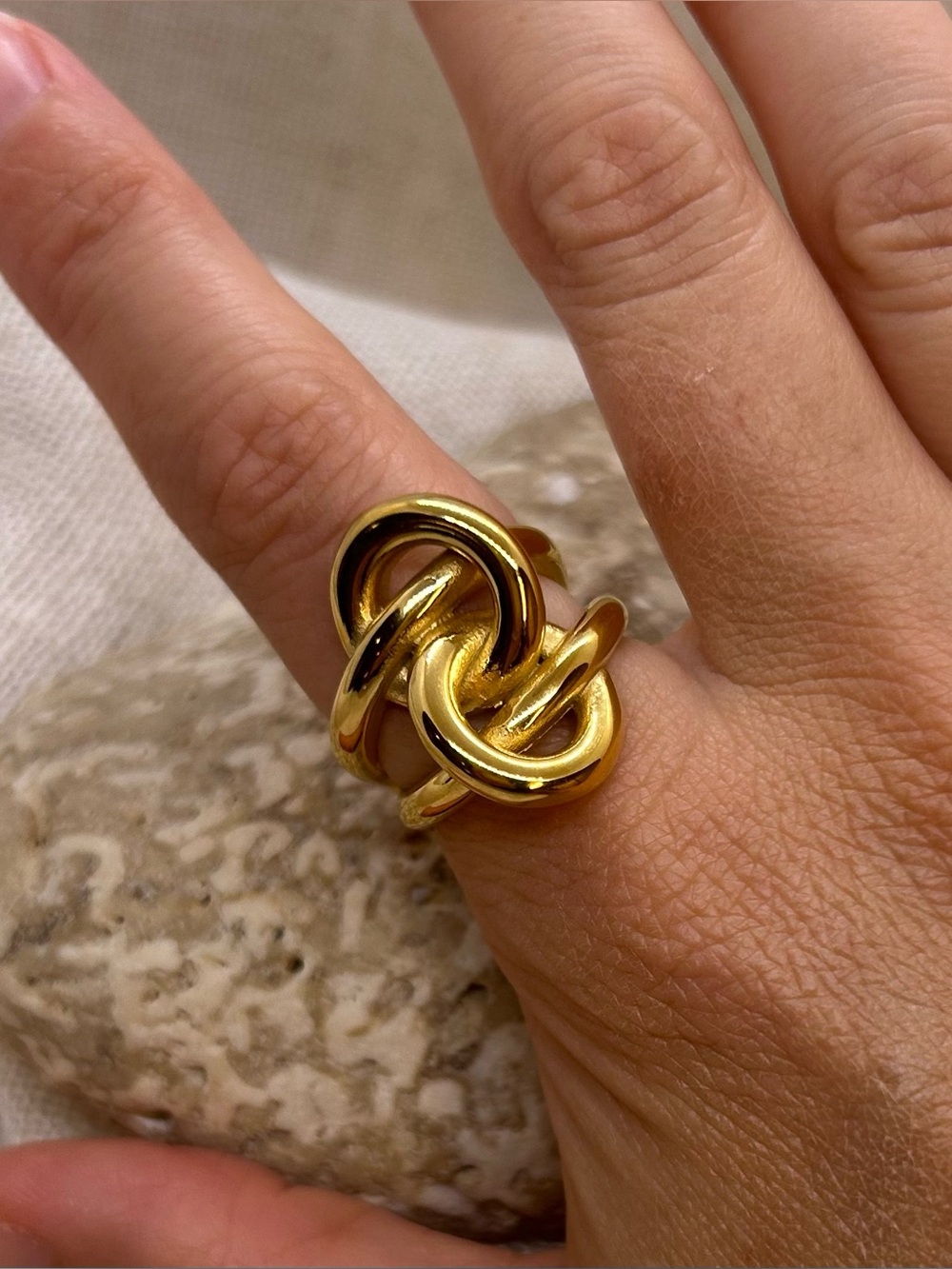 Gold Knot Tarnish Resistant Stainless Steel Statement Ring